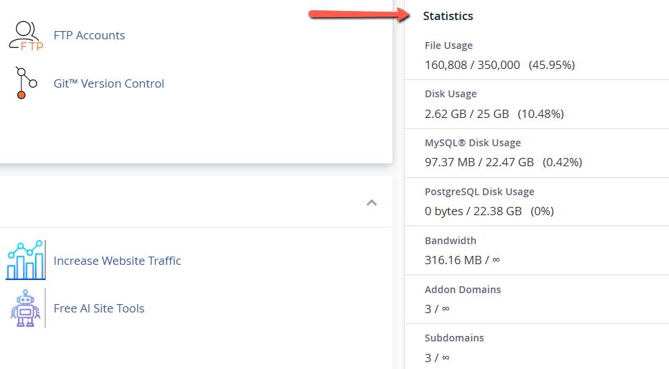 Check cPanel Account Statistics