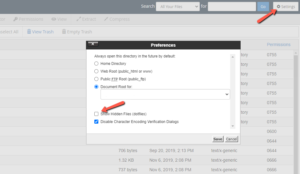 Check Show Hidden Files in cPanel