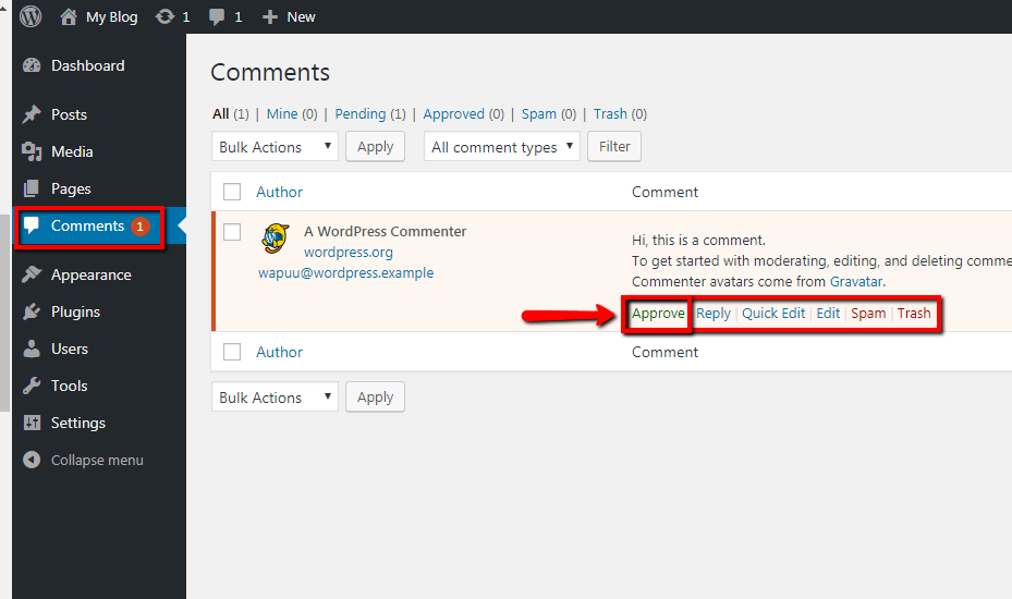 WordPress Comments Screen