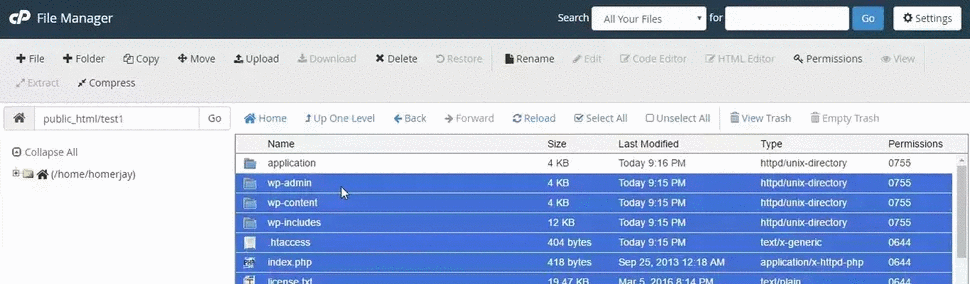 cPanel File Manager Drag and Drop