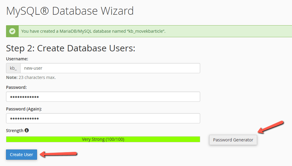 Create New MYSQL DB User