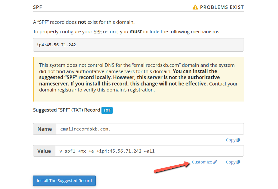 Customize the SPF Email Records