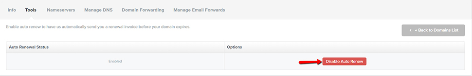 Disable or Enable Domain Auto-Renew