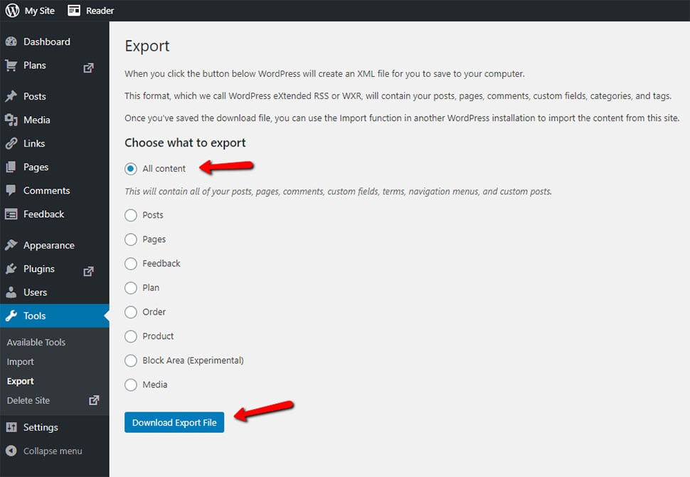Download Export File in WordPress