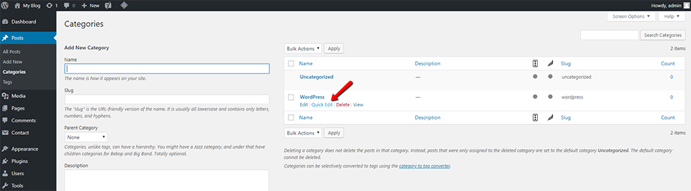 Edit Category in WordPress