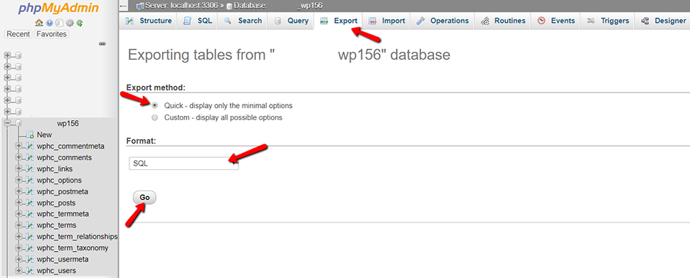 Export Database in phpMyAdmin