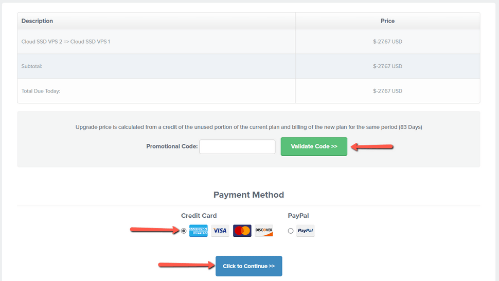 Finalize VPS Package Downgrade