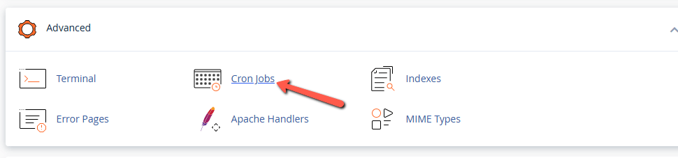 Find the Cron Jobs menu in cPanel