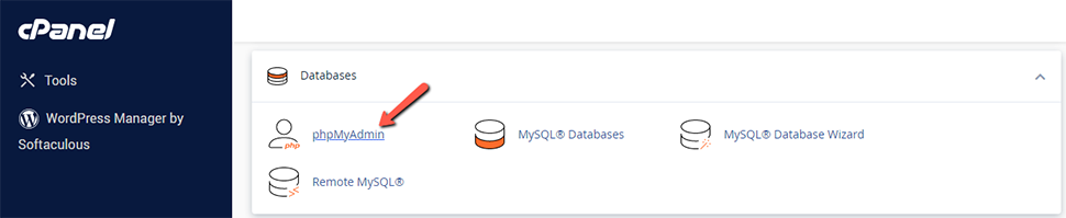 Find phpMyAdmin cPanel