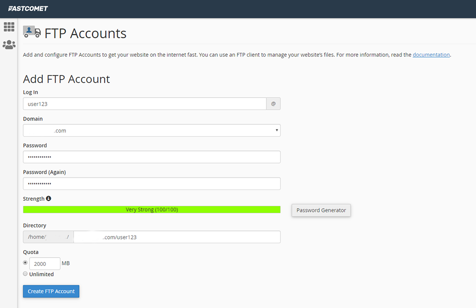 FTP Accounts Screen