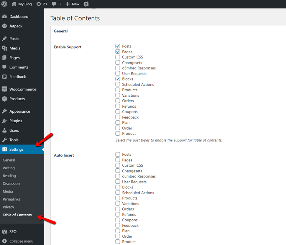 Go To Settings Table of Contents