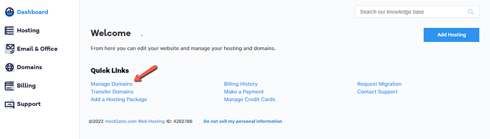 HostGator Manage Domains