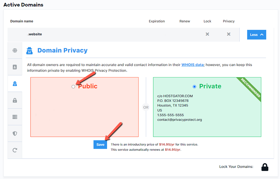 Turn Off Privacy HostGator