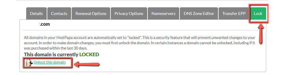 HostPapa Unlock Domain