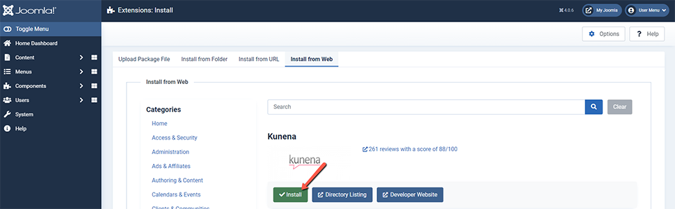 Install Kunena via Web Installer