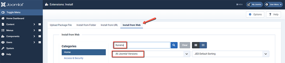 Search for Kunena in Web Installer