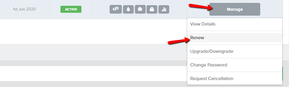 Navigate to Manage Renew in your Client Area