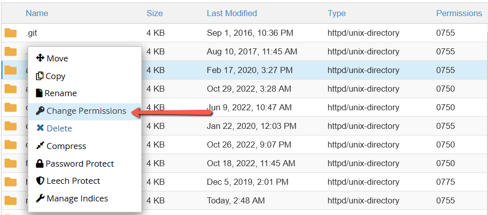 Open the Directory Permissions Options