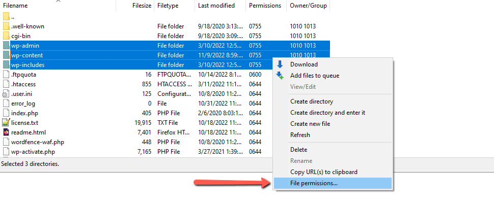 Open Folder Permissions Settings by Using FTP