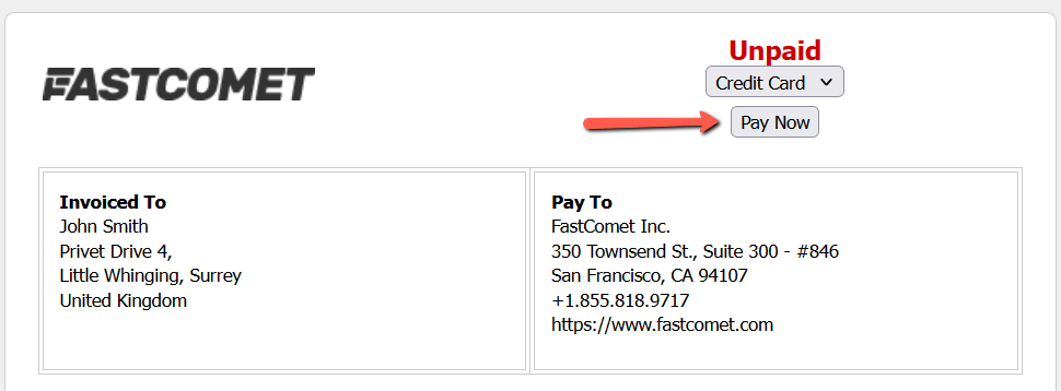 Pay a FastComet Invoice