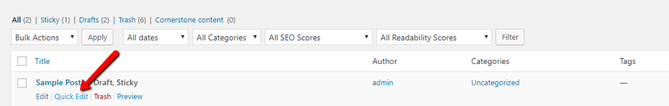 Quick Edit a WordPress Post