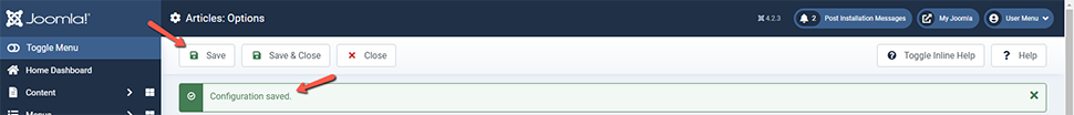 Save Configuration in Joomla
