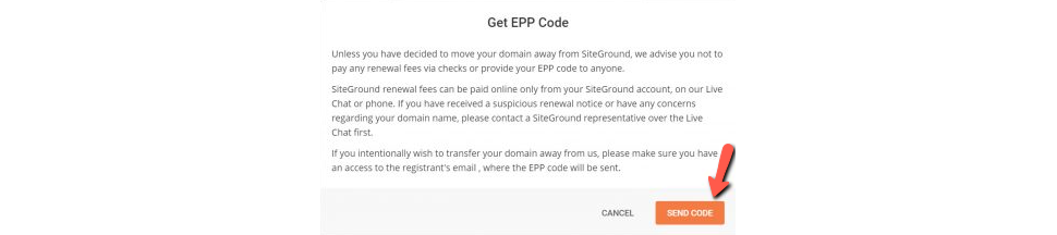 Siteground Get EPP Code