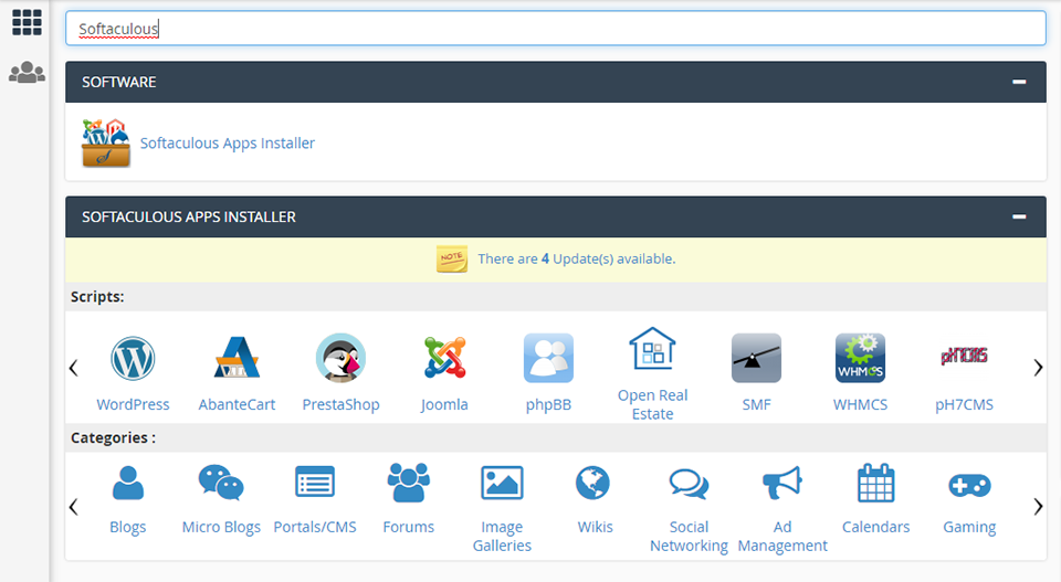 Softaculous in cPanel