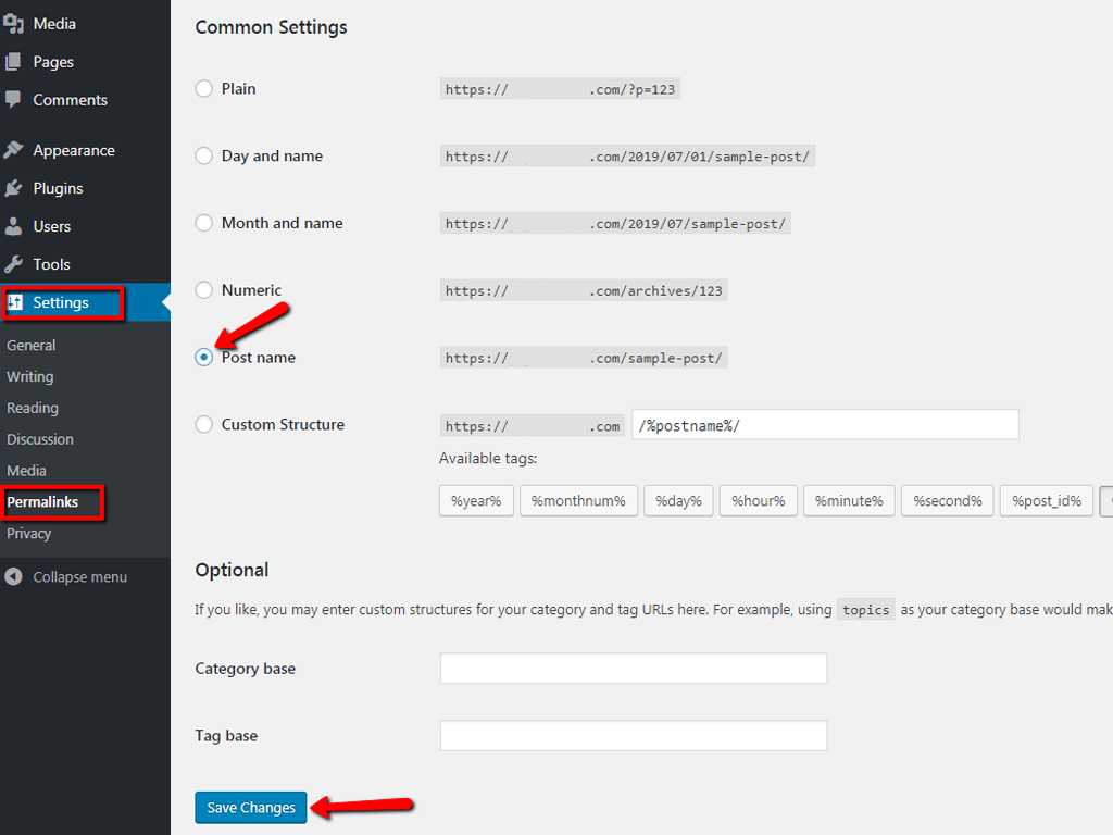 Switch WordPress Permalink Settings