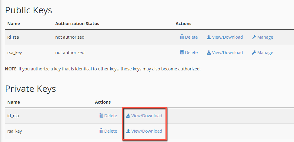 View Download SSH Key