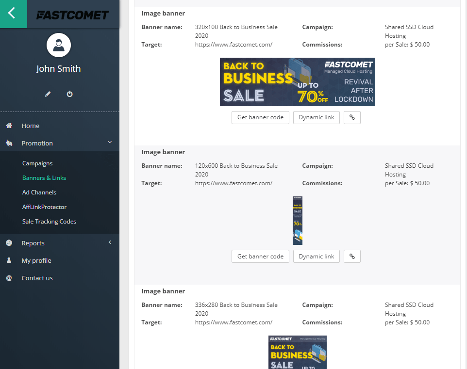 FastComet Affiliate Dashboard Promotion Materials