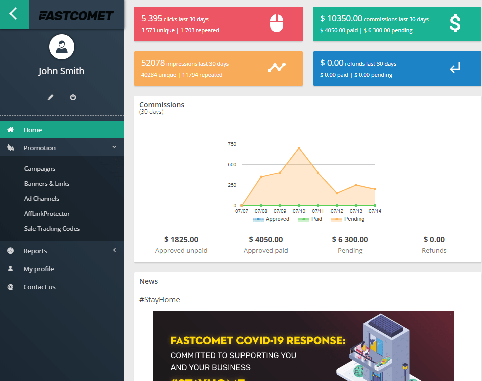 FastComet Affiliate Dashboard Analytics