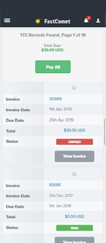 FastComet Client Area Billing Mobile