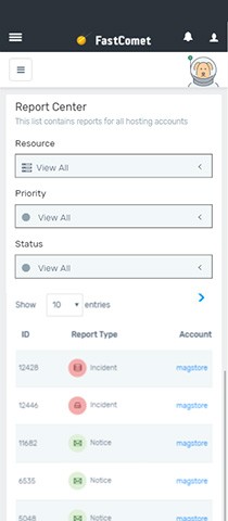FastComet Observer Reports Mobile