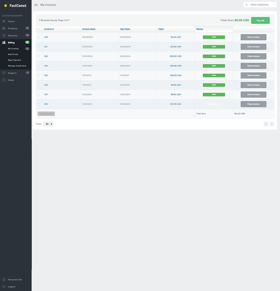 FastComet Client Area Billing