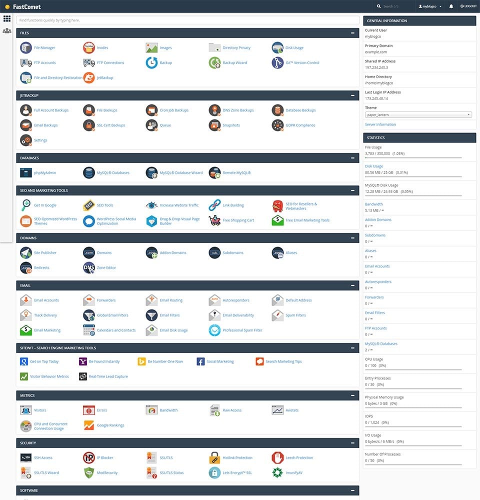 FastComet cPanel Desktop