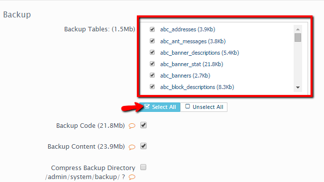 selecting the database tables