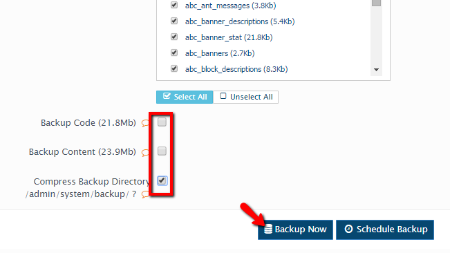 configuring the database backup