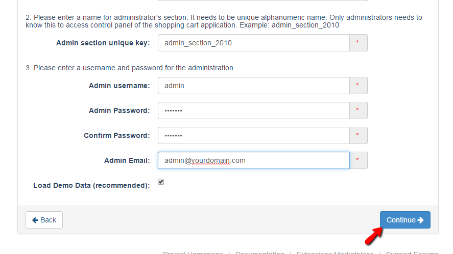 admin URL and account settings