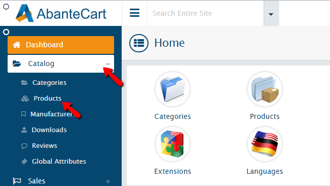 Accessing the products page