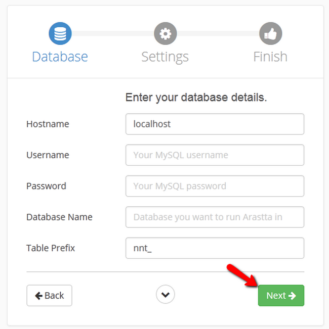 Arastta Database Configuration