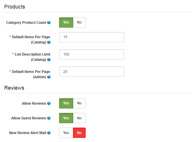 Product and Review Options in Arastta