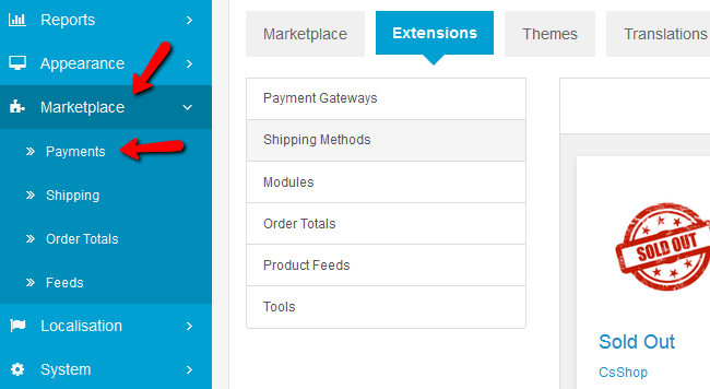 Payment Gateways Section in Arastta