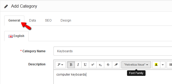 Product Category General Setting Configuration