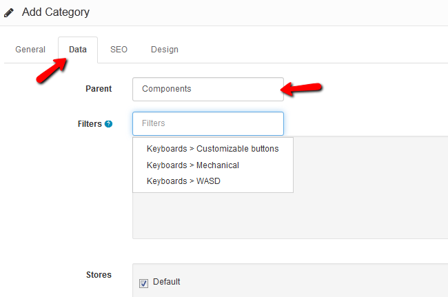 Product Category Data Settings
