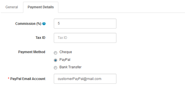 Configuring the Payment Details of the Affiliate