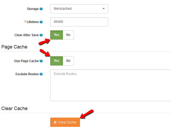 Configuring the Cache Options in Arastta