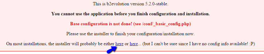 Call b2evolution installation script