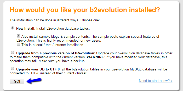Install Sample data b2evolution