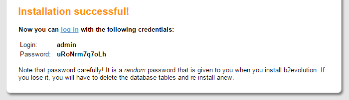 b2evolution successful installation